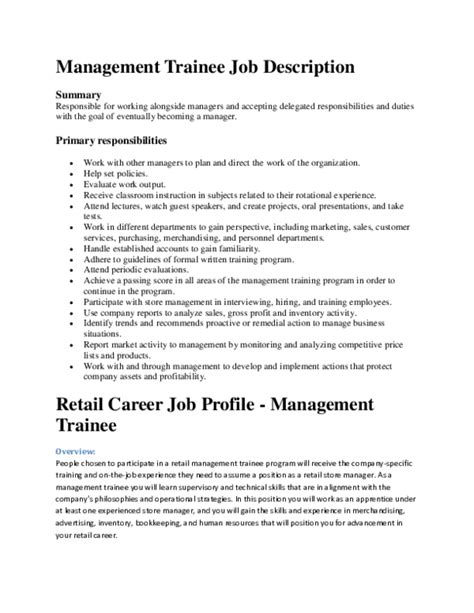 restaurant management trainee job description